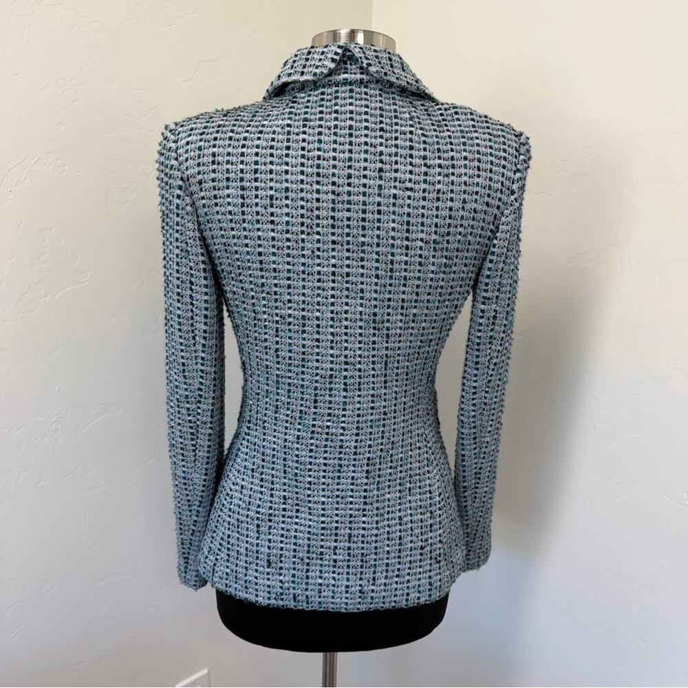 St. John Light Blue Wool Blend Tweed One Button Blazer Jacket Size 4 - Picture 7 of 12